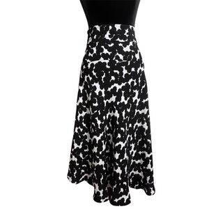 A.L.C. Corso 100% Silk Black White Abstract Floral Print Bias Midi Skirt Sz 8